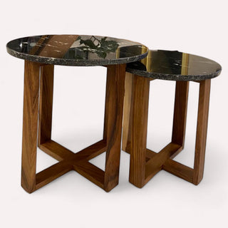 Mesa Lateral Kansas Set de 2 Granito Negro Parota